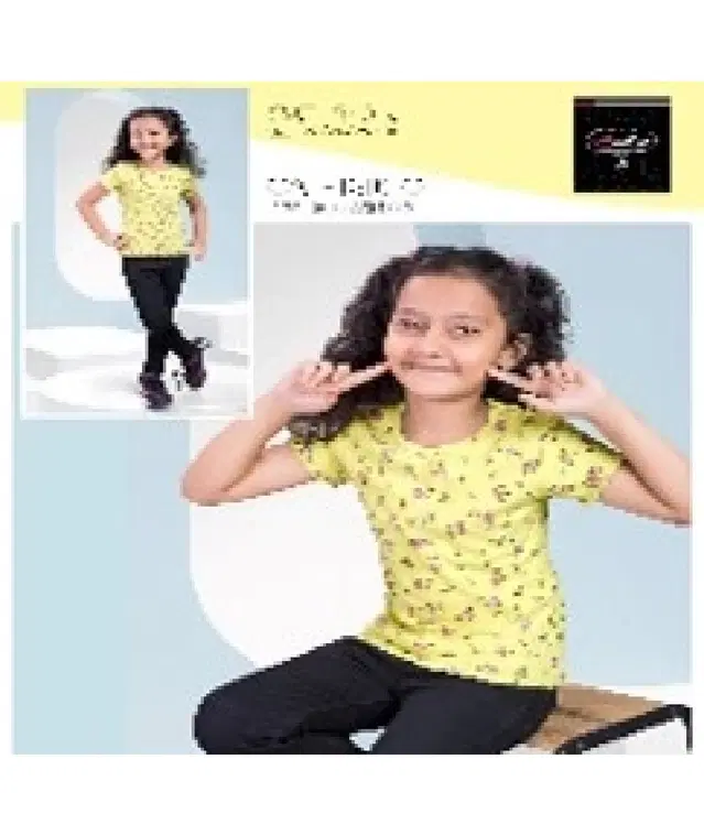 Cotton Printed Tops/Tunics for Girls, Yellow (30)