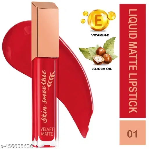 Skin Smoothie Velvet Matte Liquid Lipstick With Almond Oil & Vitamin-E, Red, 4 ml, Pack Of 1