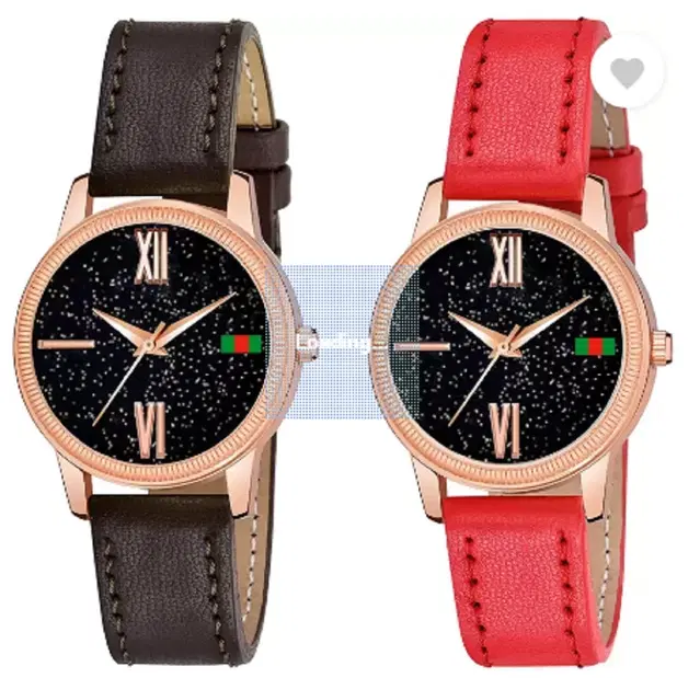 Leather Strap Analog Watch for Women & Girls, Pack of 2 (Multicolor)
