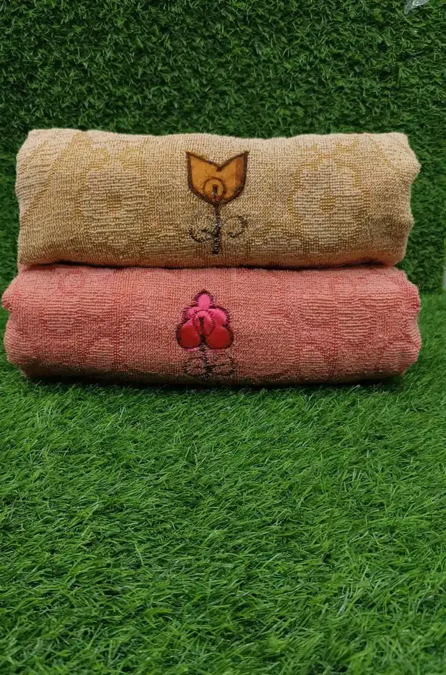 Bath Towel, Pack of 2, Brown & Red, 27x54 inches