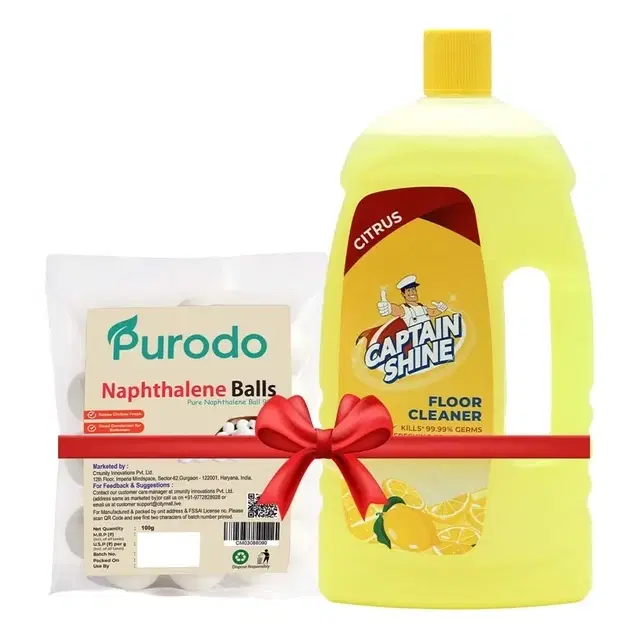Captain Shine Disinfectant Floor Cleaner 1 L (Citrus) + Purodo Napthalene Balls 100 g
