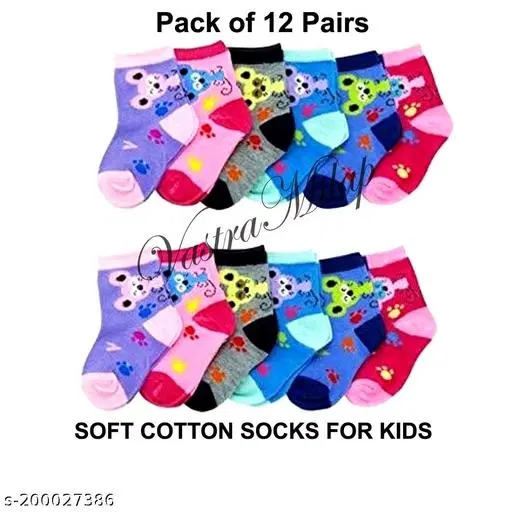 Cotton Socks for Kids, Set of 12 (Multicolor, 0-3 Months)