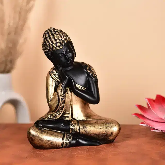 Lord Buddha Showpiece, Black & Gold, 6 inches