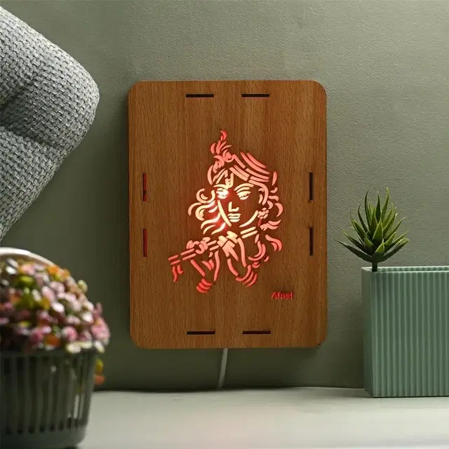 Lord Krishna Wooden Led Wall Frame Lamp (9x6 Inch)