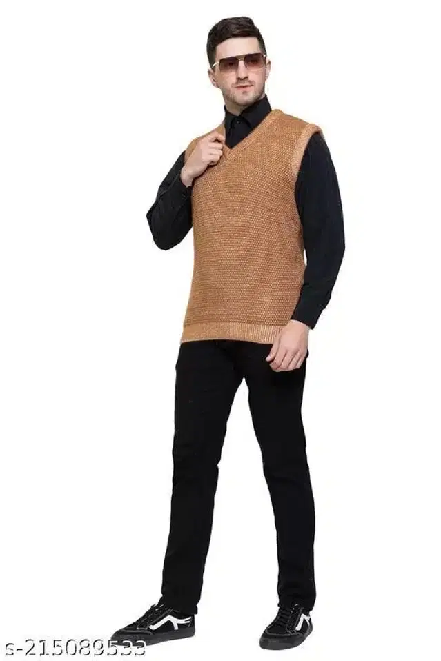 Woolen Sleeveless Sweater for Men (Brown, L)