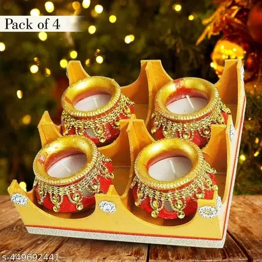 Handmade Matka Shape Candles for Home Decoration, Pack of 4