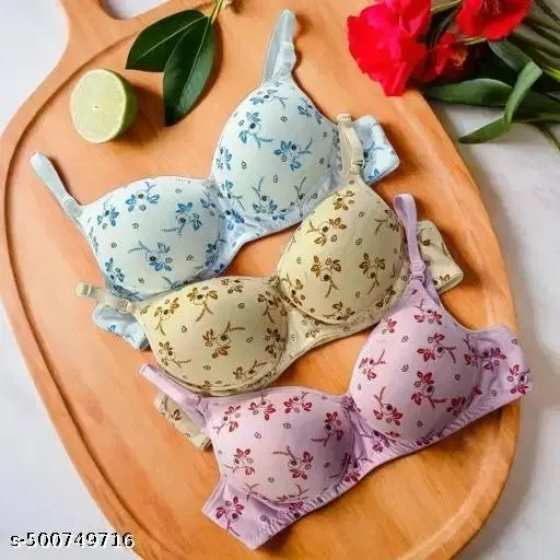 Cotton Printed Bra for Women & Girls, Multicolour, Pack of 3 (30A)