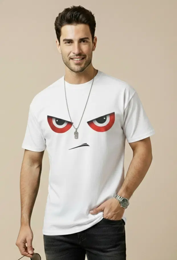 Polyester Printed T-shirt for Men, White (M)