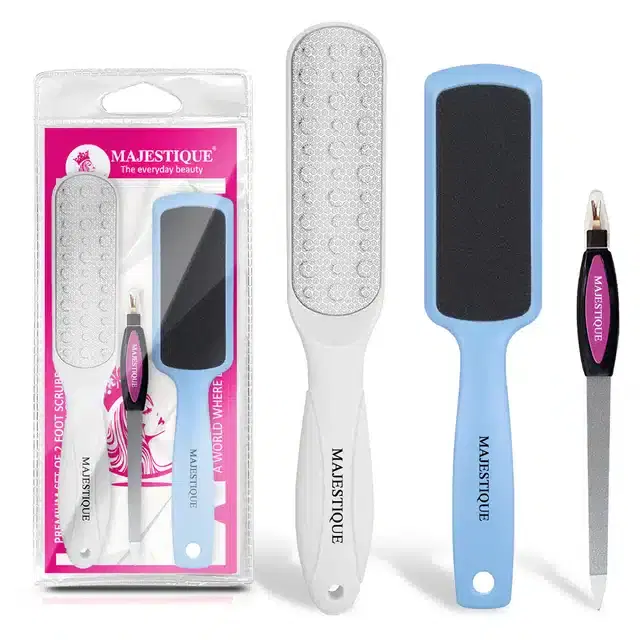 Double Sided Foot Scrubber Set with Nail Filer, Multicolor, Set of 3