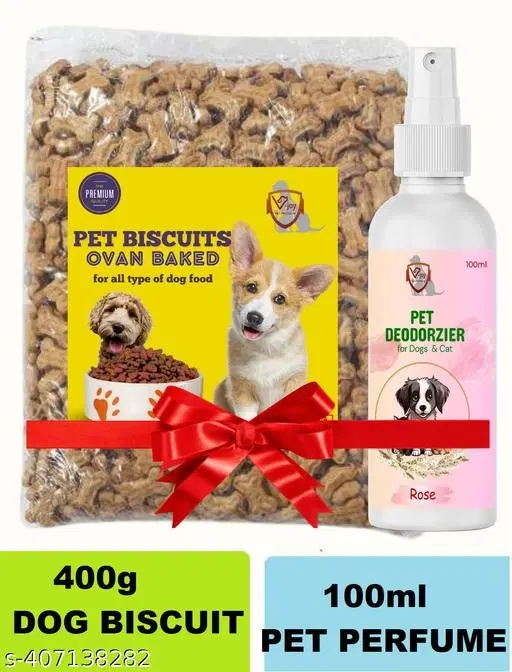 Dog/Puppy Cruchy Oven Baked Biscuits 400g Pack With Rose Fregrance Pet Perfume 100ml (Pack Of 1)