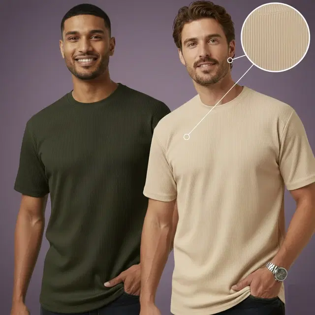 Polyester Round Neck T-shirt for Men, Multicolour, Pack of 2 (M)
