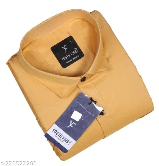 Cotton Solid Shirts for Men, Yellow (XXL)