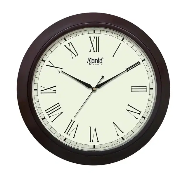 Ajanta Plastic Round Sweep Analog Clock (31 Cm X 31 Cm X 3.5 Cm, Brown), Abstract