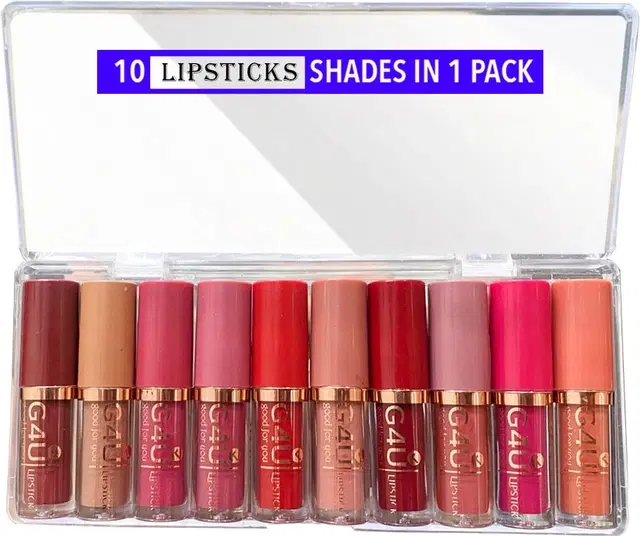G4U Creamy Mate Texture With Bold Colors Lipstick (Pack Of 10) (Pink, Nude, Red, Brown, Light Pink, Brick, 25 ml)