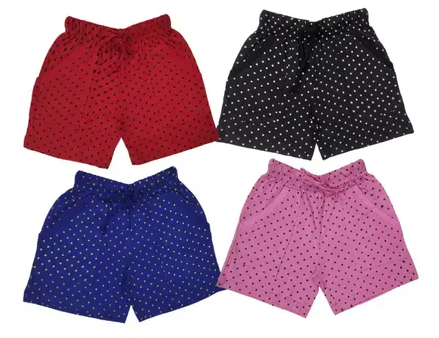 Cotton Blend Polka Dot Printed Shorts for girls, Pack of 4 (Multicolor, 3-4 Years)