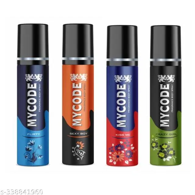 Combo of MYCODE Kiss Me, Crazy Girl, Flirty & Sexy Boy Fragrance Body Spray for Men, 75 ml, Pack of 4