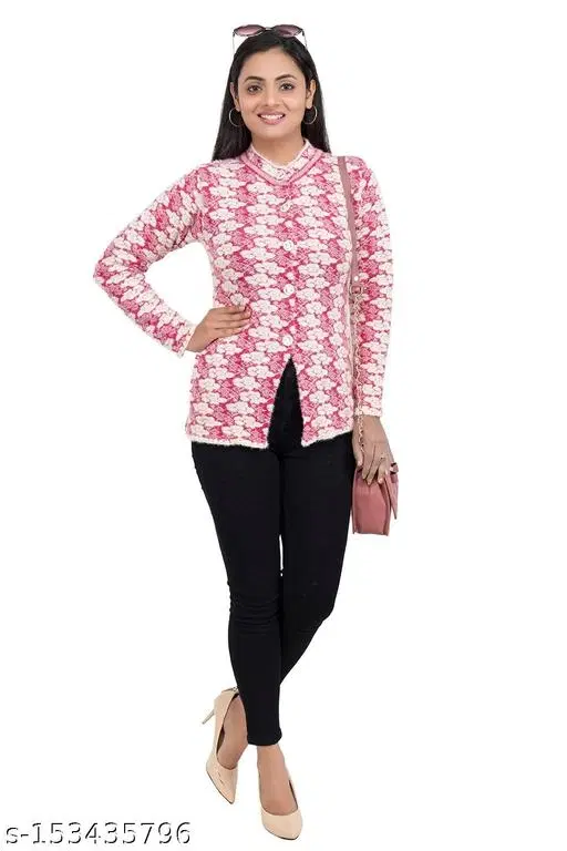 Woolen Sweater for Women (Pink, L)