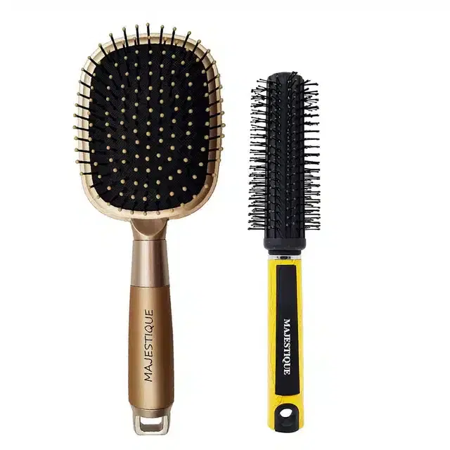 Majestique Hair Brush Set, Paddle Hair Brush & Round Hair Brush for Blow Drying Men and Women, Combo of 2, B-44