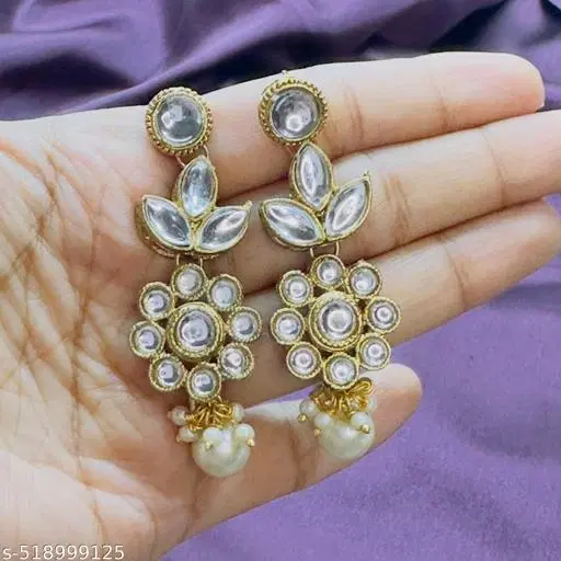 Alloy Kundan Earring for Women & Girls, White