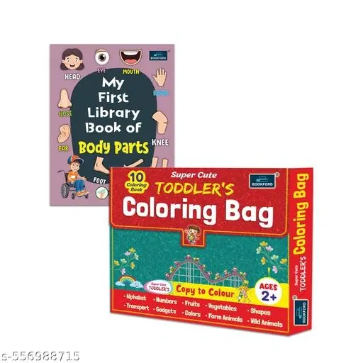 Super Cute Toddlers Coloring Bag + My First Library Book of Body Parts – Set of 2 Fun and Educational Books for Toddlers