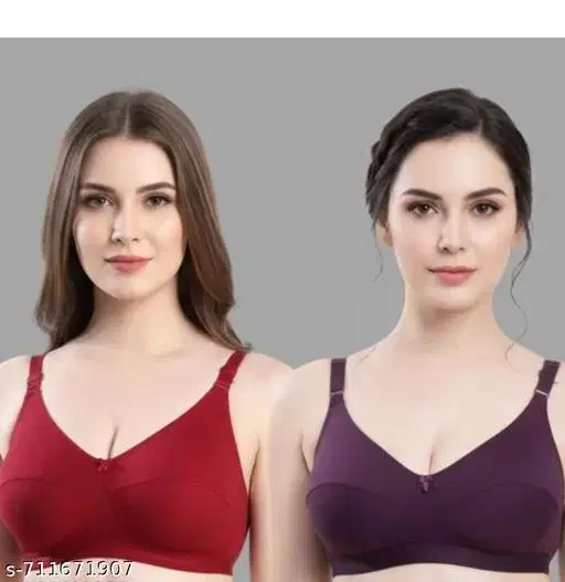 Hosiery Solid Bras for Women, Purple & Maroon, Pack of 2 (30B)