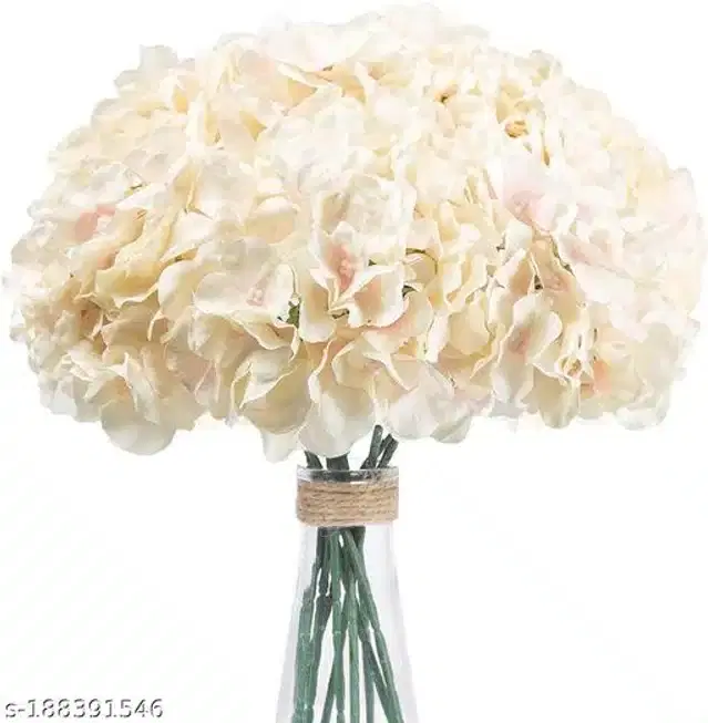 Polyester Artificial Flowers Bunch, Cream, Pack of 10