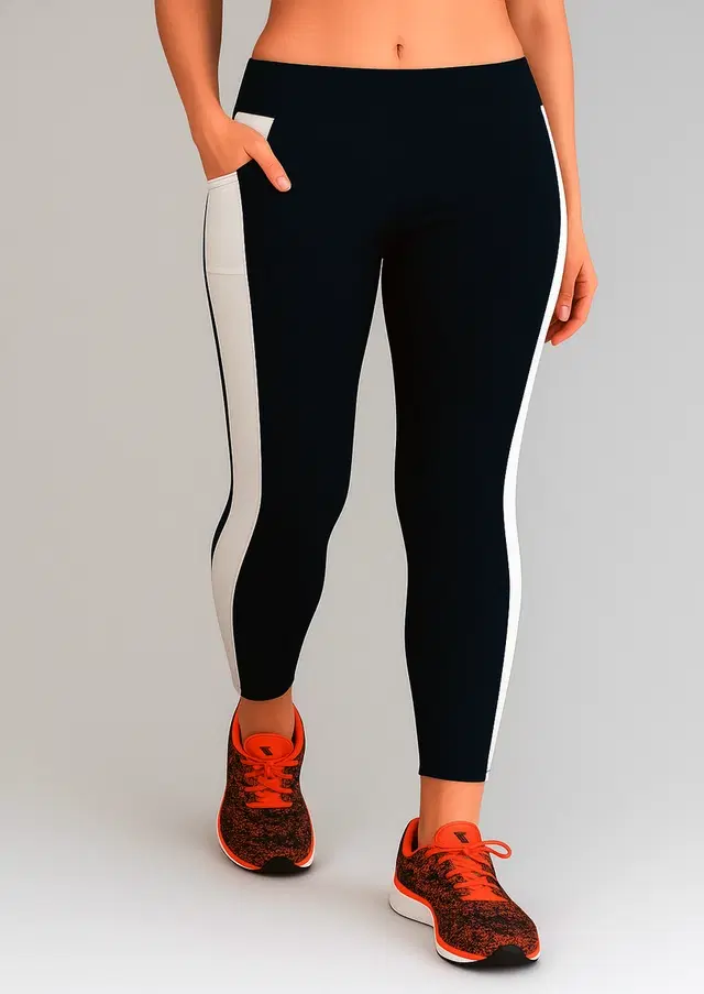 Polyester Leggings for Women, Blue & White (L)