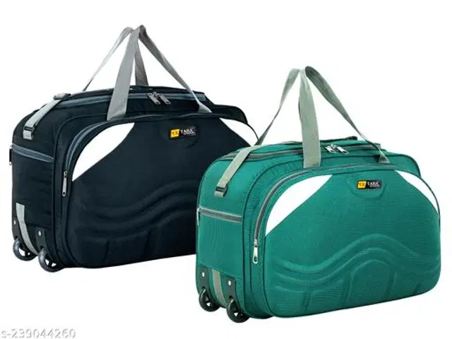 Polyester Duffel Bags, Green & Black, Pack of 2
