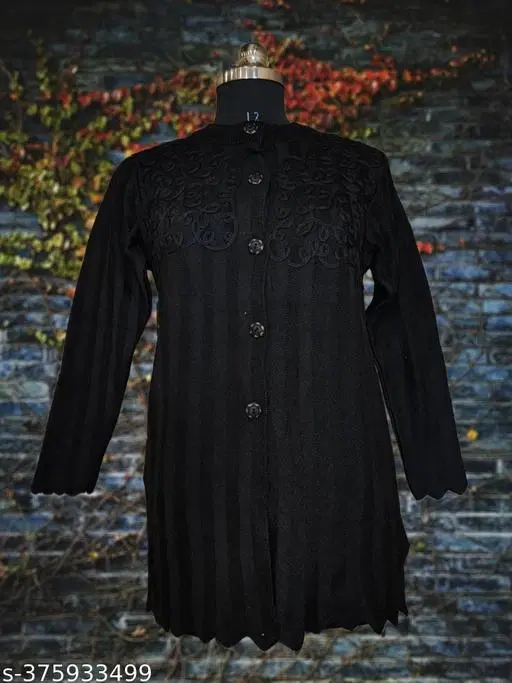 Woolen Solid Sweater for Women (Black, Free Size)