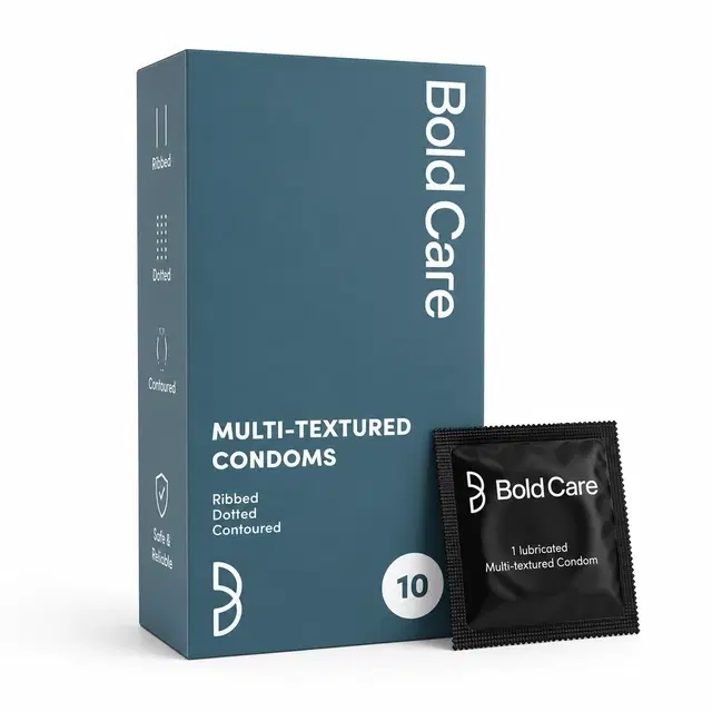 Bold Care Multi-Textured Condoms, Ribbed, Dotted & Contoured, Lubricated, 10 Pcs