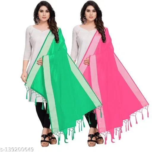 Solid Cotton Silk Dupatta with Tassels for Women, Pack of 2 (Pink, One Size)
