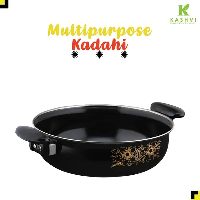 Cast Iron Kadai, Black, 28 cm