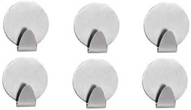 Stainless Steel Shape Self Adhesive Hooks, Pack Of 6, Steel, R-306