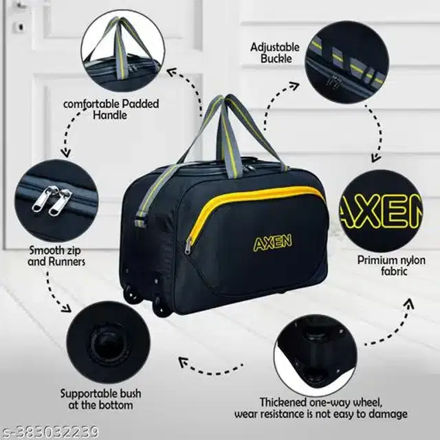 PU Trolley Duffel Bag for Men & Women, Black