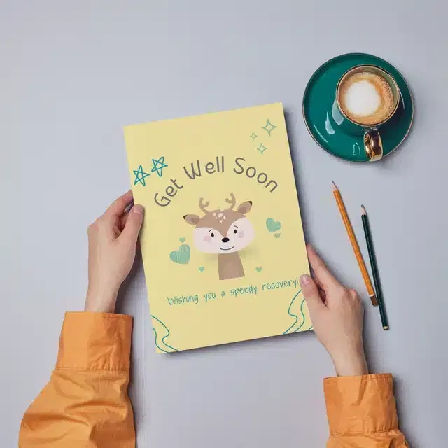 Get Well Soon Printed Card with Envelope, Multicolor, Set of 1