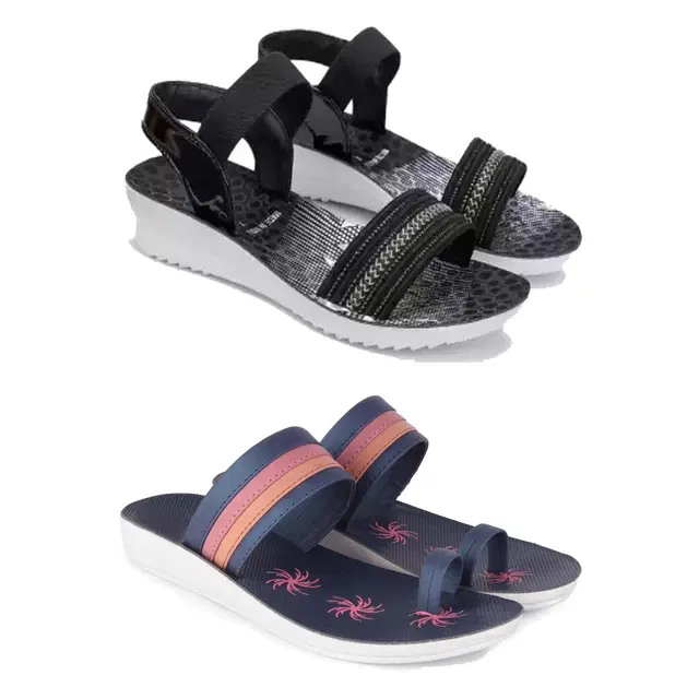 Combo of Flats & Sandals for Women, Set of 2 (Multicolor, 6)