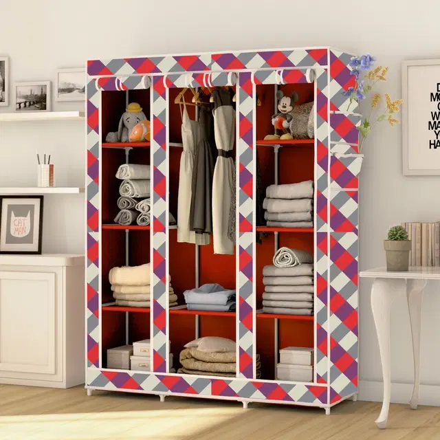 Plastic Printed Collapsible Wardrobe, Red