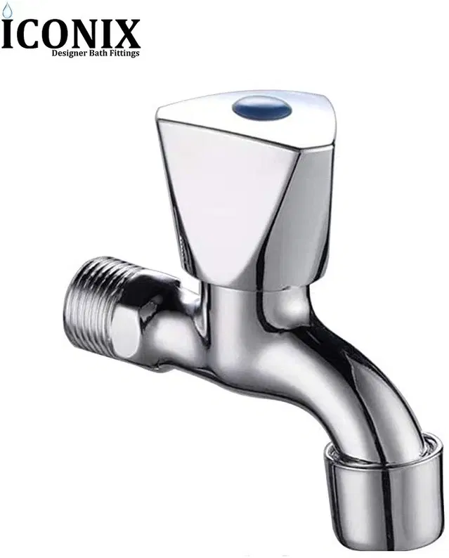 Stainless Steel Short Body Bib Cock Tap with Wall Flange, Silver, Set of 1