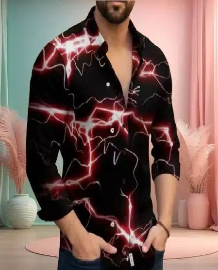 Printed Casual Shirts for Men (Red, S)