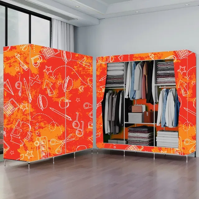 Plastic Printed Collapsible Wardrobe, Orange