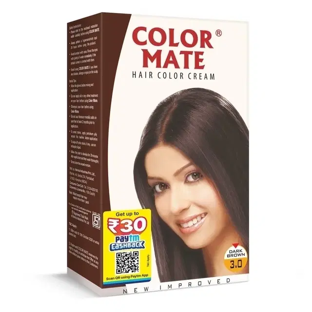 Color Mate Cream Hair Color, Amonia Free, Dark Brown 65 ml (30ml+30ml+5ml)