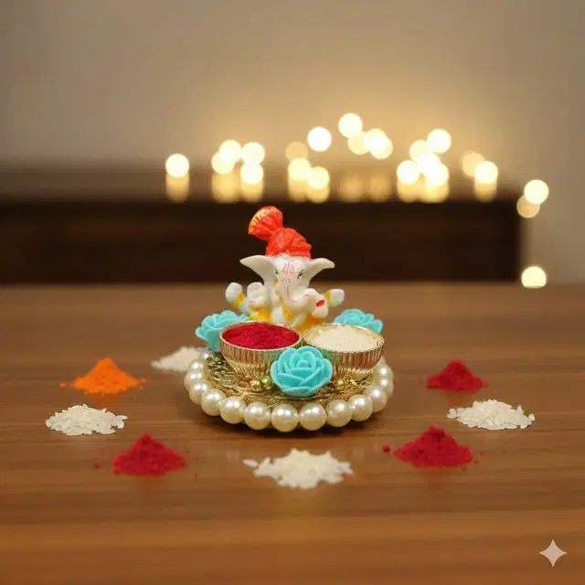 Metal Decoretive Pooja Thali, Multicolour Pack of 1