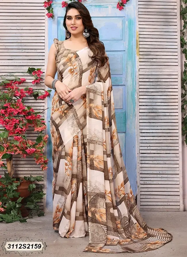 Georgette Printed Saree for Women (Multicolor, 6 m)