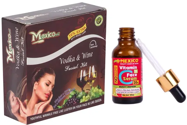 Maxico Herbs Vodka & Wine Facial Kit with Vitamin C Serum (30 ml), Pack of 2