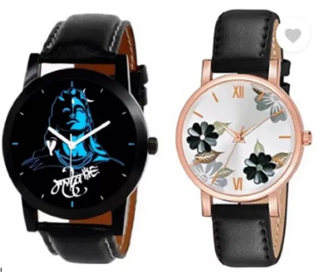 Leather Strap Analog Watch for Women & Girls, Pack of 2 (Multicolor)