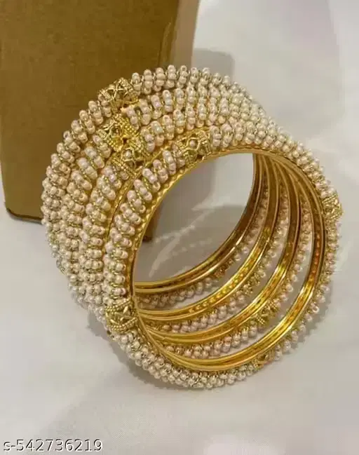 Gold Plated Alloy Bangles for Women, Gold, Pack of 4 (2.2)
