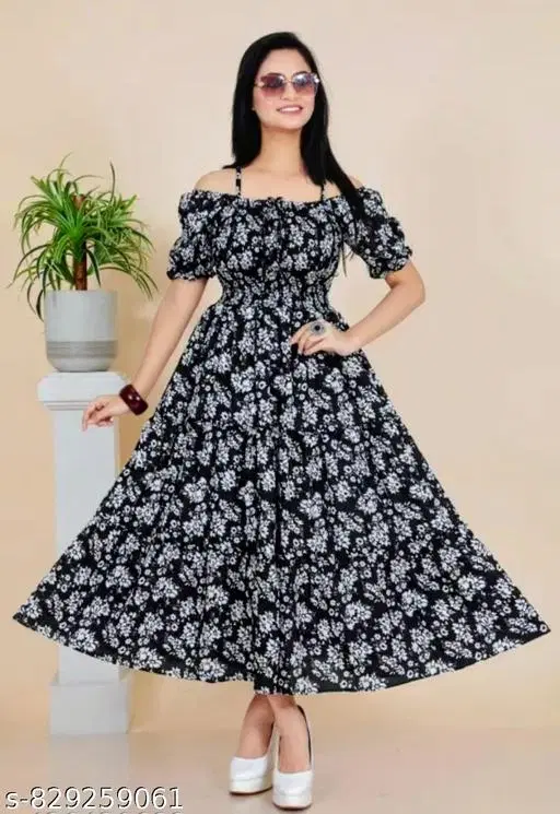 Printed One Piece Dress (Black, XS)