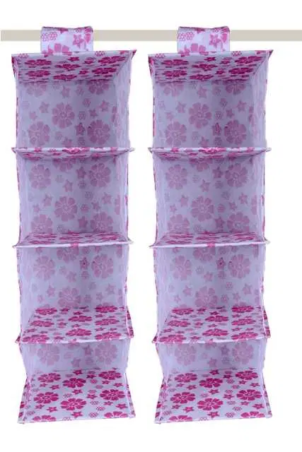 4 Shelf Closet Hanging Organizer, 4 Tier Closet Wardrobe Organizer Storage Hanger, Foldable & Universal Fit,, Multicolor, 30x25x80 cm, Pack Of 2, S-23