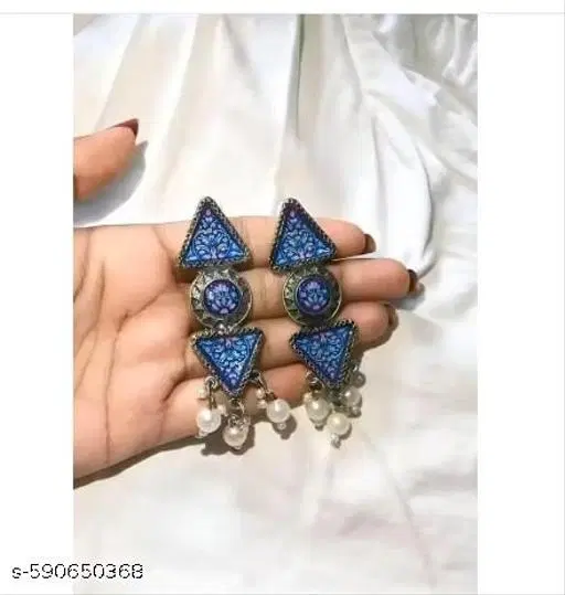 Latest trending printed silver oxidized earrings