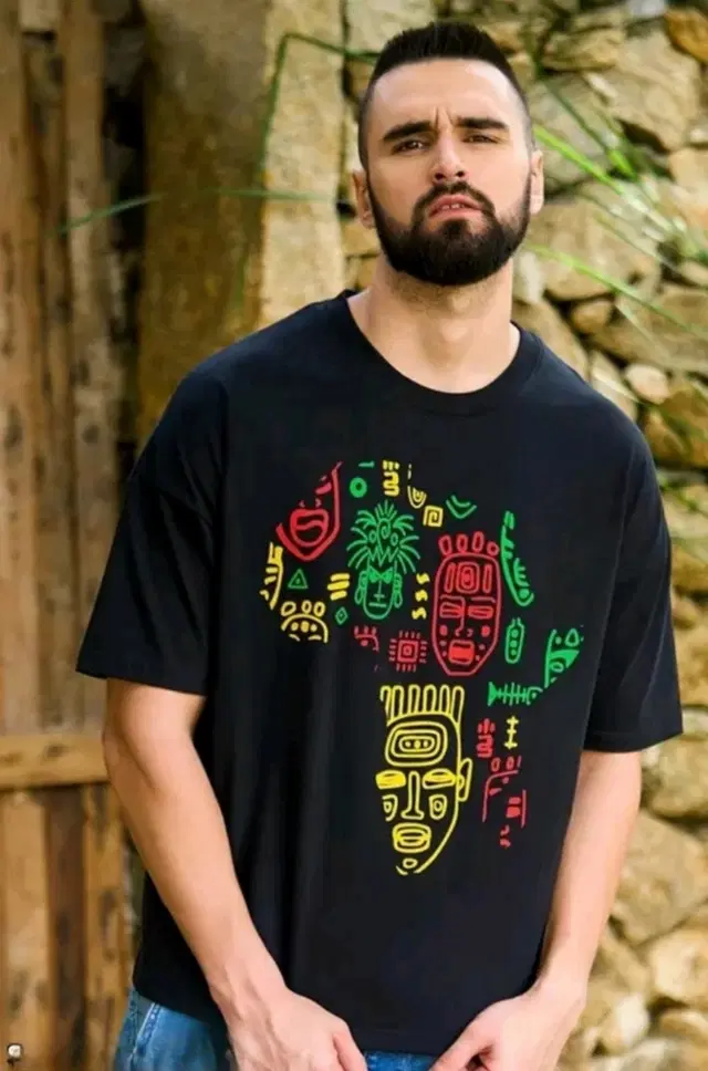 Cotton Printed  T-shirt for Men, Navy Blue (M)